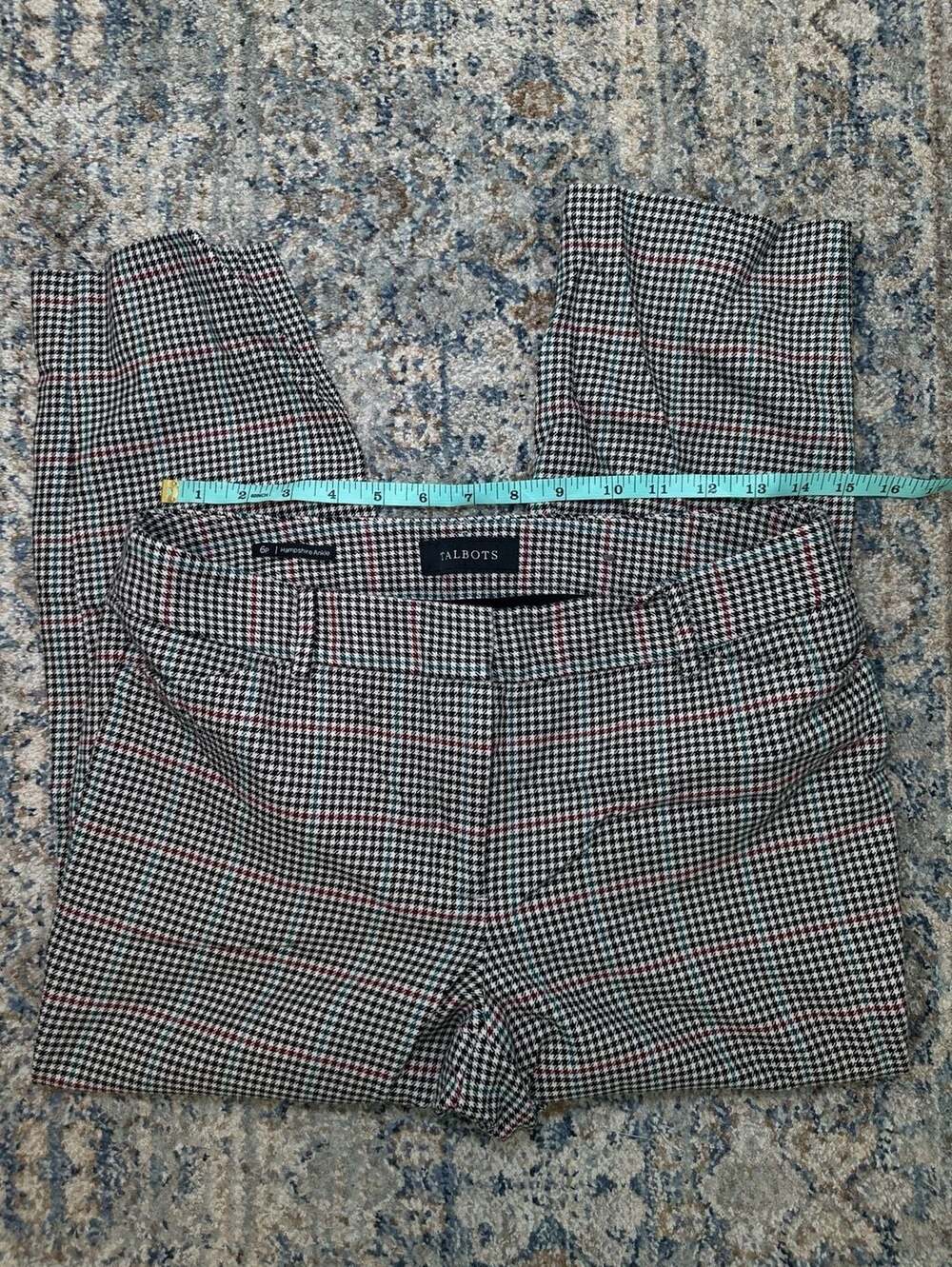 Talbots Hampshire Ankle Houndstooth Pants Size 6P Black White Red Plaid